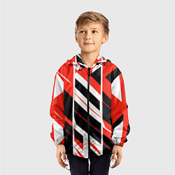 Ветровка с капюшоном детская Black and red stripes on a white background, цвет: 3D-черный — фото 2