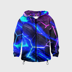 Ветровка с капюшоном детская Микс разломленных плит и неоновое свечения, цвет: 3D-черный