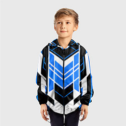 Ветровка с капюшоном детская Blue and black stripes on a white background, цвет: 3D-черный — фото 2