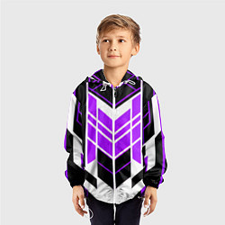 Ветровка с капюшоном детская Purple and black stripes on a white background, цвет: 3D-белый — фото 2