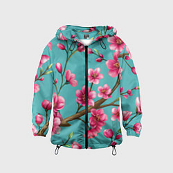Ветровка с капюшоном детская Ветка розовой сакуры, цвет: 3D-черный