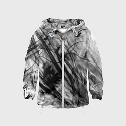 Ветровка с капюшоном детская Серый абстрактный серо-черный шрих, цвет: 3D-белый