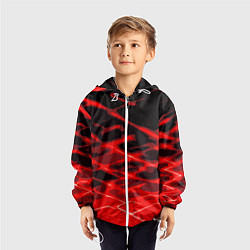 Ветровка с капюшоном детская Красные абстрактные полосы на чёрном фоне, цвет: 3D-белый — фото 2