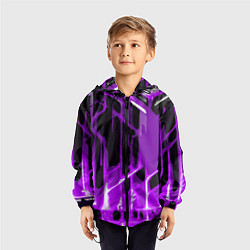 Ветровка с капюшоном детская Abstract purple stripes on a black background, цвет: 3D-черный — фото 2