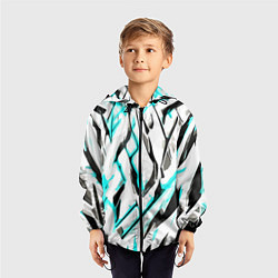 Ветровка с капюшоном детская Чёрно-голубые агрессивные полосы на белом фоне, цвет: 3D-черный — фото 2