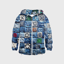 Ветровка с капюшоном детская Геймерский пиксельный пэчворк, цвет: 3D-белый