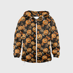 Ветровка с капюшоном детская Тыквы с лицами, цвет: 3D-белый
