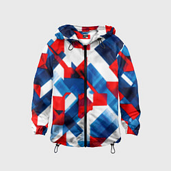 Ветровка с капюшоном детская Сине бело красная абстракция, цвет: 3D-черный