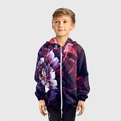 Ветровка с капюшоном детская Фрактальный цветок абстракция, цвет: 3D-белый — фото 2