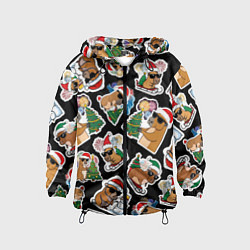 Ветровка с капюшоном детская Новогодняя капибара с ёлкой, цвет: 3D-черный