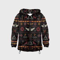 Ветровка с капюшоном детская Новогодний паттерн - Гарри Поттер, цвет: 3D-черный