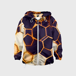 Ветровка с капюшоном детская Чёрные шестиугольники на чёрном фоне, цвет: 3D-белый