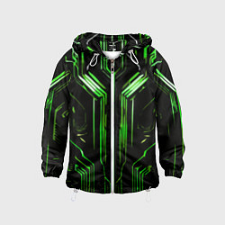 Ветровка с капюшоном детская Green stripes on a black background, цвет: 3D-белый