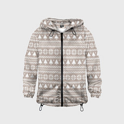 Ветровка с капюшоном детская Бежевый скандинавский узор с ёлками, цвет: 3D-черный