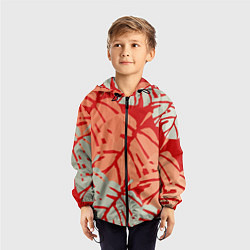 Ветровка с капюшоном детская Отпечатки монстеры на красном, цвет: 3D-черный — фото 2