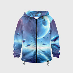 Ветровка с капюшоном детская Луна и рыбы - нейроарт фантазия, цвет: 3D-черный