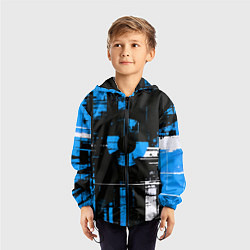 Ветровка с капюшоном детская Сине-белый гранж на чёрном фоне, цвет: 3D-черный — фото 2