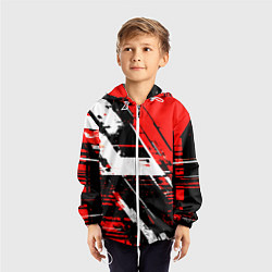 Ветровка с капюшоном детская Diagonal black and white stripes on a red backgrou, цвет: 3D-белый — фото 2