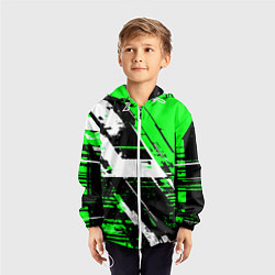 Ветровка с капюшоном детская Diagonal black and white stripes on a green backgr, цвет: 3D-белый — фото 2
