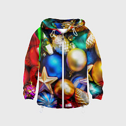 Ветровка с капюшоном детская Новогодние украшения, цвет: 3D-белый