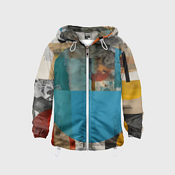 Ветровка с капюшоном детская Абстрактный ретро коллаж, цвет: 3D-белый