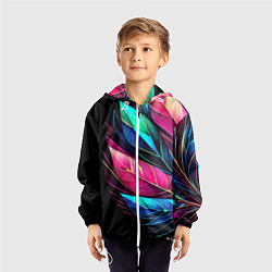 Ветровка с капюшоном детская Букет из цветных перьев - неон, цвет: 3D-белый — фото 2