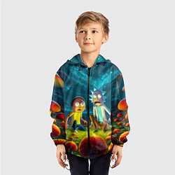Ветровка с капюшоном детская Rick and Morty on the fly agaric planet, цвет: 3D-черный — фото 2