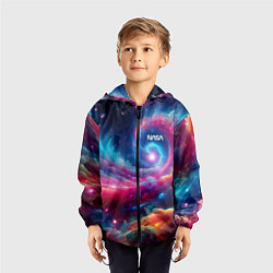 Ветровка с капюшоном детская Неоновая галактическая спираль - нейроарт, цвет: 3D-черный — фото 2