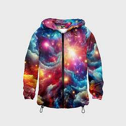 Ветровка с капюшоном детская Colorfull neon space clouds - ai art fantasy, цвет: 3D-черный