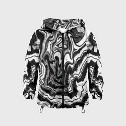 Ветровка с капюшоном детская Закрученные волны - чб абстракция, цвет: 3D-черный