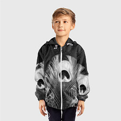 Ветровка с капюшоном детская Изогнутые белые перья павлина - чб иллюстрация, цвет: 3D-белый — фото 2