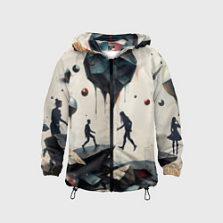 Ветровка с капюшоном детская Сюрреалистичные люди и камни, цвет: 3D-черный