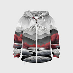 Ветровка с капюшоном детская Белые горы и красные деревья, цвет: 3D-белый