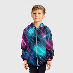 Ветровка с капюшоном детская Неоновый узор киберпанк микросхемы, цвет: 3D-белый — фото 2