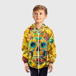 Ветровка с капюшоном детская Красочный летний паттерн с черепом - нейроарт, цвет: 3D-белый — фото 2