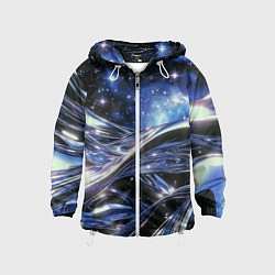 Ветровка с капюшоном детская Закрученные линии и звезды - космическая абстракци, цвет: 3D-белый