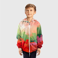 Ветровка с капюшоном детская Красные и зеленые облака, цвет: 3D-белый — фото 2
