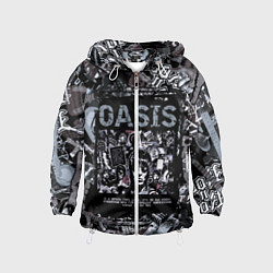 Ветровка с капюшоном детская Oasis на фоне гитар, цвет: 3D-белый