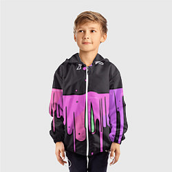 Ветровка с капюшоном детская Фиолетовая текстура на черном фоне, цвет: 3D-белый — фото 2