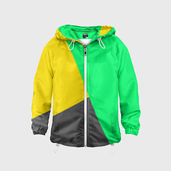 Ветровка с капюшоном детская Жёлто-серо-зелёный трёхцветный, цвет: 3D-белый