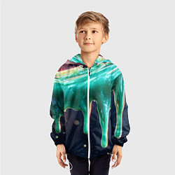 Ветровка с капюшоном детская Текстура стекающая зеленая клякса, цвет: 3D-белый — фото 2