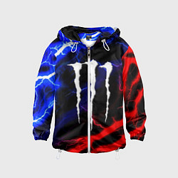 Ветровка с капюшоном детская Monster energy молнии неон, цвет: 3D-белый