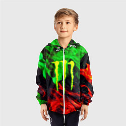 Ветровка с капюшоном детская Monster energy огонь лого, цвет: 3D-белый — фото 2