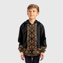 Ветровка с капюшоном детская Славянский золотой узор на черном - вышиванка руба, цвет: 3D-черный — фото 2