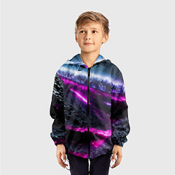Ветровка с капюшоном детская Фентази город неон, цвет: 3D-черный — фото 2