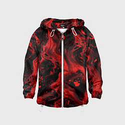 Ветровка с капюшоном детская Красно-черные разводы краски - абстрактный узор, цвет: 3D-белый