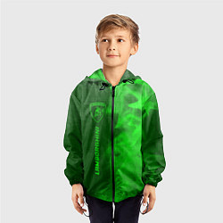 Ветровка с капюшоном детская Lamborghini - green gradient по-вертикали, цвет: 3D-черный — фото 2