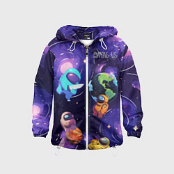 Ветровка с капюшоном детская Among Us космос, цвет: 3D-белый