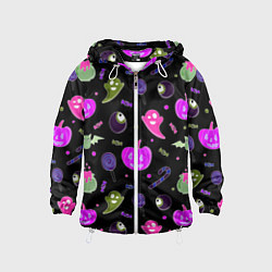 Ветровка с капюшоном детская Halloween pink black pumpkin, цвет: 3D-белый