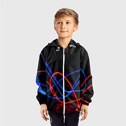 Ветровка с капюшоном детская Красно синие неоновые линии на черном фоне, цвет: 3D-белый — фото 2